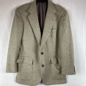 Southwick H. Stockton Cream Brown Blue Herringbone Tweed Jacket Blazer 41 Reg